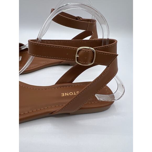 SUN STONE QUEBECC ANKLE-STRAP FLAT SANDAL COGNAC WOMENS SIZE 8.5M - Picture 6 of 9